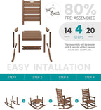SERWALL Outdoor Rocking Chair Set of 2, Oversized Rocking Chair with Footboard for Adults, HDPE All Weather Resistant Rocking Chairs for Patio, 350lbs Weight Capacity, Brown - Image 8