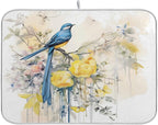ALAZA Spring Blue Bird with Yellow Flowers Butterflies Dish Drying Mat by ALAZA