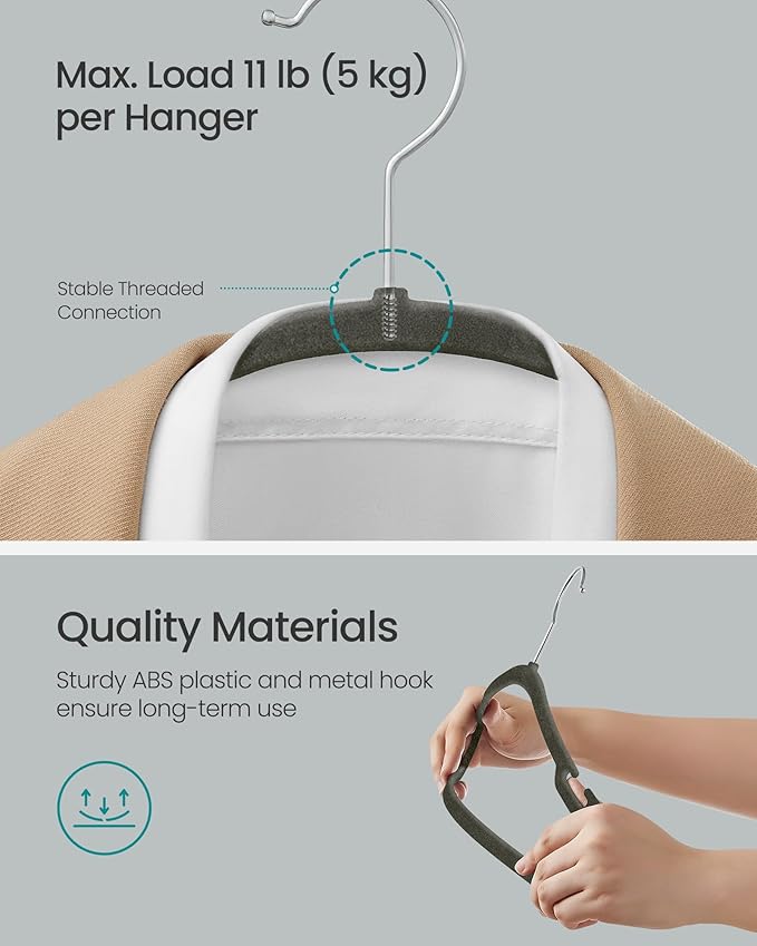 SONGMICS Velvet Hangers 50 Pack, Non-Slip Clothes Hangers, 17 x 8.3 Inches - Image 6