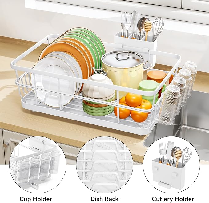 TOOLF Large Dish Drying Rack for Kitchen Counter, Kitchen Dish Racks - Image 5