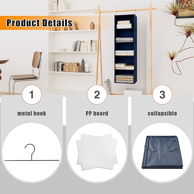 Hanging Closet Organizer and Storage 5-Shelf, Easy Mount Foldable Hanging - Image 6