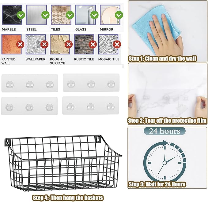 2 Pack Wall Hanging Baskets for Organizing, Large Metal Wire Basket - Image 3