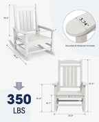 KINGYES HDPE Outdoor Rocking Chair, Widened Seat Patio Rocking Chair, Oversized All Weather Patio Rocker, White - Image 3
