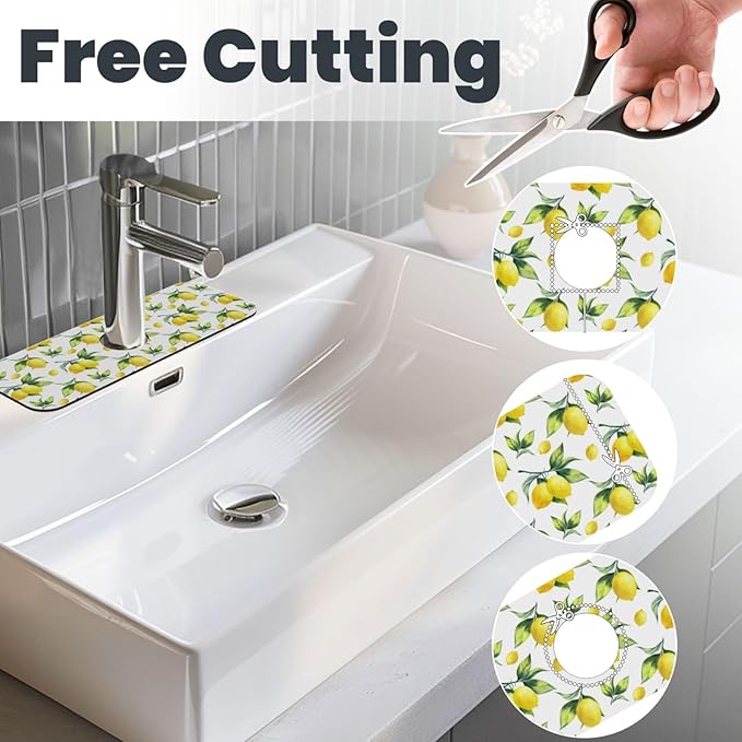 Yellow Lemon Green Leaves Kitchen Sink Splash Guard Faucet Mat Super Absorbent - Image 3