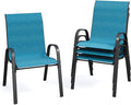 Patio Dining Chairs Set of 4, Stackable Dining Chairs High Back, Breathable Seat Fabric and Alloy Steel Frame Fit Backyard, Porch, Lawn，Poolside (Sky Blue) by VonzoyHome
