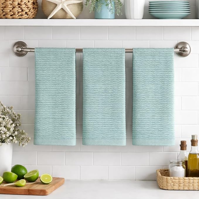 Seafoam Light Sage Aqua Mineral Green Kitchen Hand Dish Towels: Oversized 28" x - Image 4