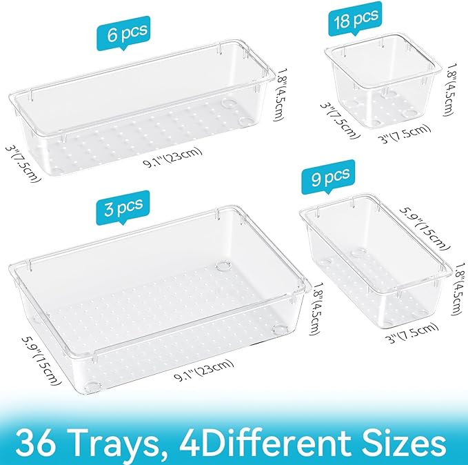 36 PCS Drawer Organizer Set, 4 Sizes Tool Storage Trays, Stationeries - Image 2