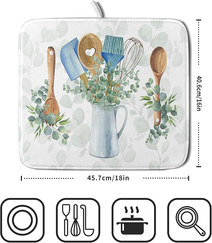 Sage Green Dish Drying Mat for Kitchen Counter, Cooking Supplies Reversible - Image 2