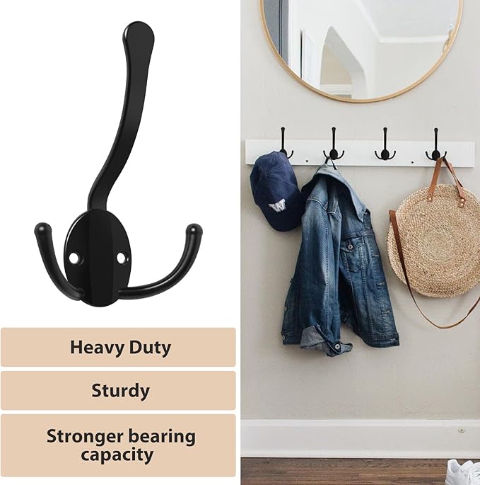 5 Pack Coat Hooks Heavy Duty, Metal Three Prongs Large Coat Hooks Wall Mounted - Image 6