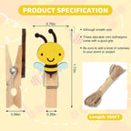 50Pcs Bee Wooden Clip with Jute Twine Cute Clothespin Craft Clip Decorative - Image 2