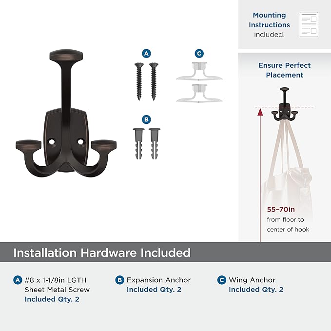 Amerock H37004ORB | Vicinity Triple Prong Decorative Wall Hook | Oil Rubbed - Image 5