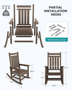 SERWALL Oversized Rocking Chair, Outdoor Rocking Chair for Adults, All Weather Resistant Porch Rocker for Lawn Garden, Brown - Image 3