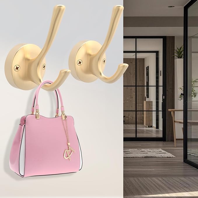 Gold Hat and Coat Hooks, 4 Pack Heavy Duty Coat Robe Hook, Metal Double - Image 8