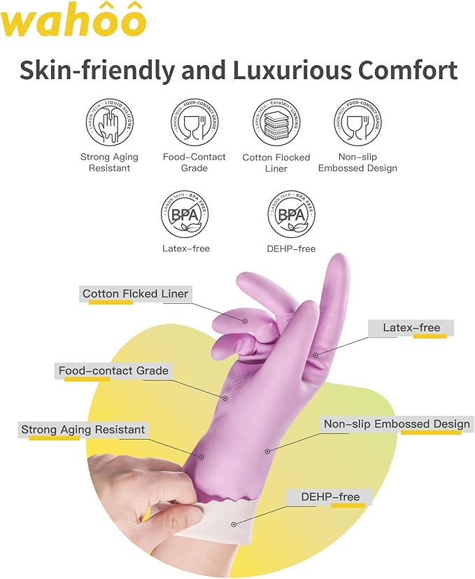 wahoo Skin-Friendly Cleaning Gloves, Reusable Dishwashing Gloves - Image 2