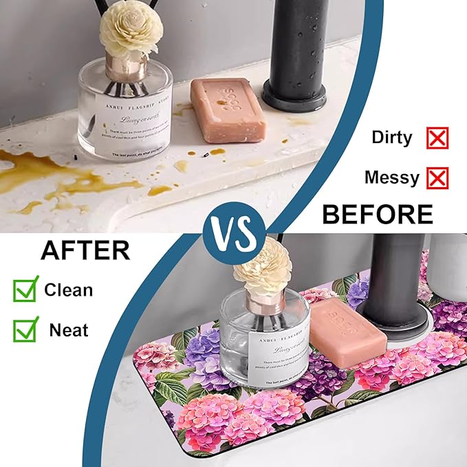 Colorful Hydrangea Sink Splash Guard Faucet Mat Purple Pink Hydrangea Super - Image 6
