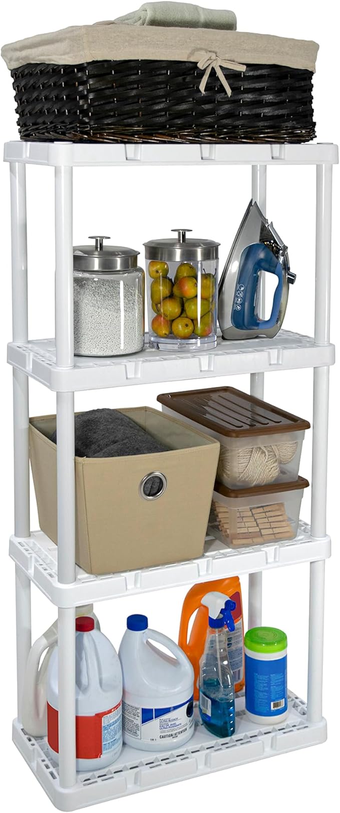 Gracious Living 2 Pack Light Duty Storage Shelves, Knect-A-Shelf 4-Shelf Ventilated Shelving Rack Organizer for Home, Garage, Basement & Laundry, White - Image 9