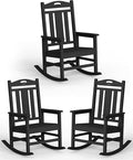 Ciokea Oversized Outdoor Rocking Chairs Set of 3, 380lbs Heavy-Duty Large Patio Rocker, High Back Cozy Porch Chairs, Weather Resistant Patio Rocking Chairs for Outside, Fire Pit, Deck, Black by CIOKEA