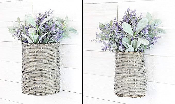 AuldHome Design Wall Hanging Baskets; Woven Wicker Rustic Farmhouse Gray Washed - Image 5