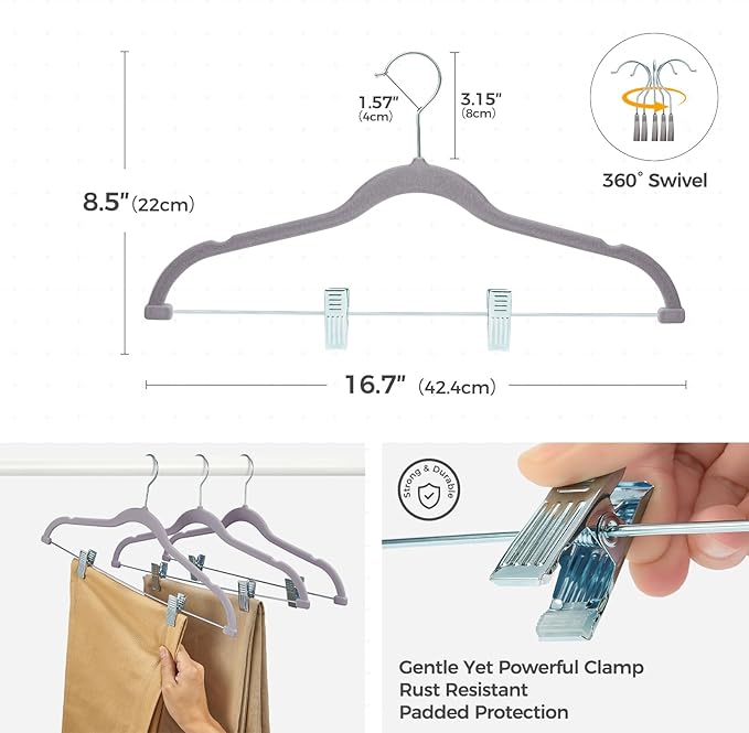 HOUSE DAY Velvet Hangers with Adjustable Clips 20 Pack, Non-Slip Suit Organizer - Image 2