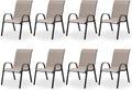 Patio Dining Chairs Set of 8, Outdoor High Stacking Chairs，Breathable Seat Fabric and Alloy Steel Frame for Backyard, Porch, Garden, Sunroom (Light Brown) by VonzoyHome