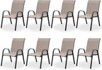 Patio Dining Chairs Set of 8, Outdoor High Stacking Chairs，Breathable Seat Fabric and Alloy Steel Frame for Backyard, Porch, Garden, Sunroom (Light Brown) by VonzoyHome