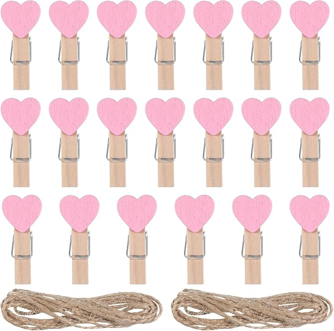 20 PCS Heart Wooden Clothespins by Unknown