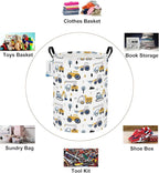 Round Foldable Laundry Hamper Kids Forest Vehicles Excavator Boys Gift Basket - Image 3
