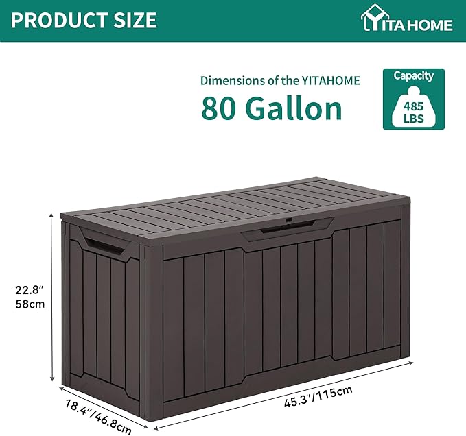 YITAHOME 80 Gallon Outdoor Storage Box, Large Water Resistant Resin Deck Box, Indoor Outdoor Lockable Storage Container for Patio, Garden, Cushions, Tools, Equipment (Dark Brown) - Image 6