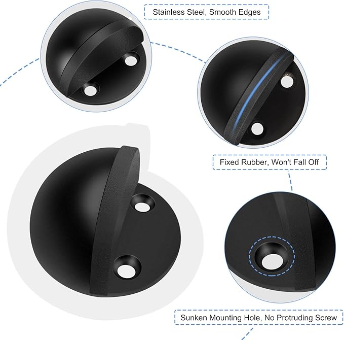 6 Pack Door Stoppers Self Adhesive Floor Door Stop No Drill Black Rubber Bumper - Image 3