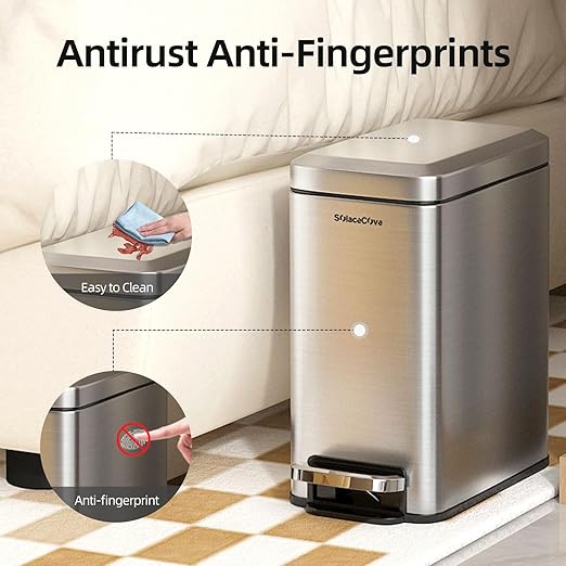 Small Bathroom Trash Can with Soft-Close Lid, 6L/1.6 Gal Stainless Steel Slim - Image 3