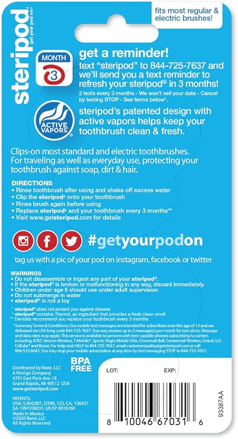 Steripod Kids' Clip-On Toothbrush Protector, Keeps Toothbrush Fresh and Clean - Image 2