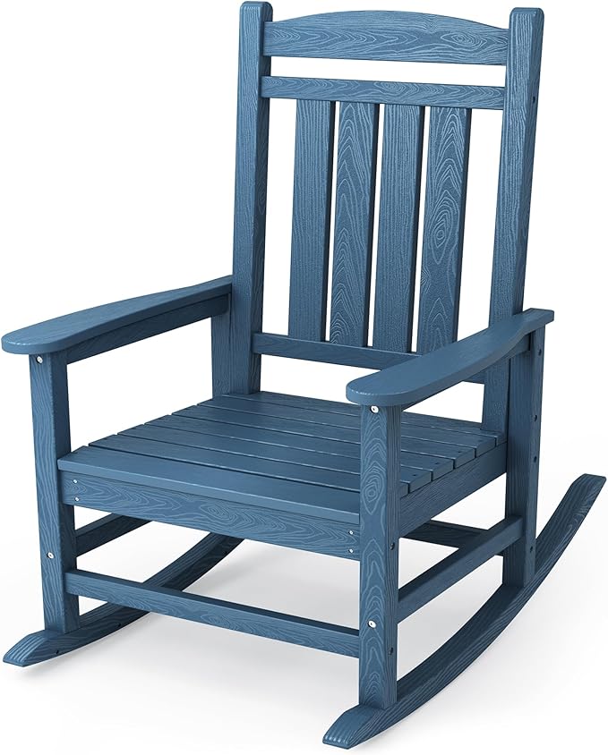 KINGYES HDPE Outdoor Rocking Chair, Widened Seat Patio Rocking Chair, Oversized All Weather Patio Rocker, Navy by KINGYES