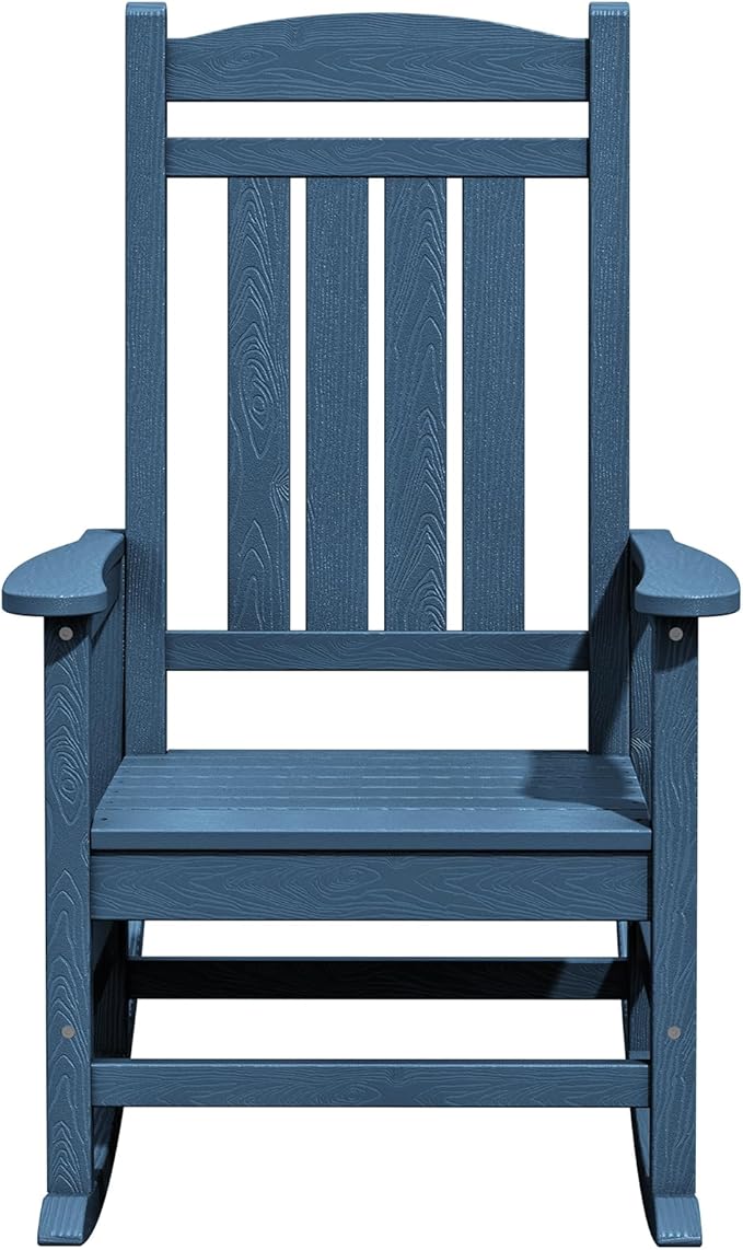 KINGYES Oversized Outdoor Rocking Chair Set of 4, High Density Polyethylene Patio Rocking Chairs with 330lbs Support for Adults, Navy - Image 9