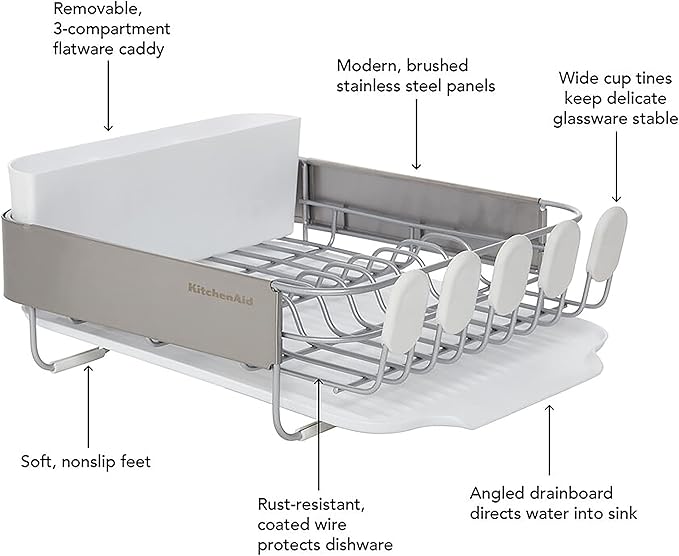 KitchenAid Compact Satin Wire Rust Resistant, Expandable Dish Rack - Image 7
