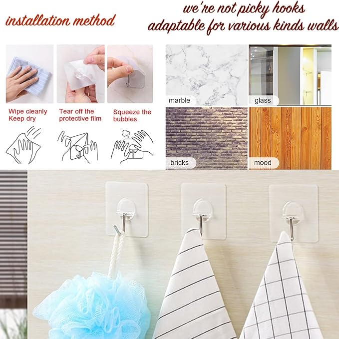 Heavy Duty Adhesive Hooks 33 lb 15KG, Waterproof and Oilproof Reusable Seamless - Image 4