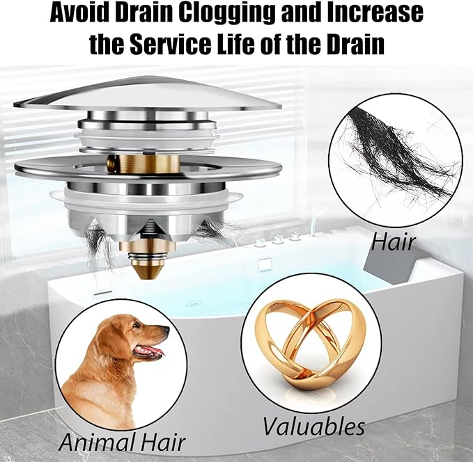 Bathtub Drain Stopper, Pop Up Tub Stopper and Cover, Bottom - Image 4