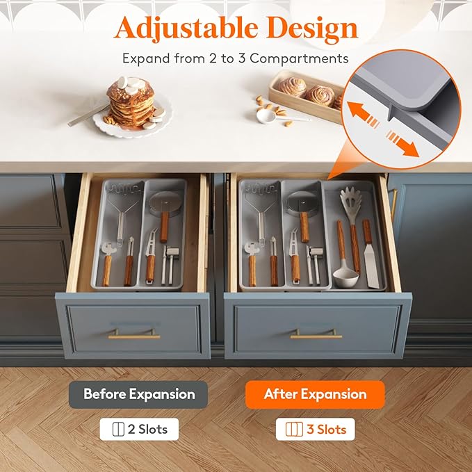 Lifewit Utensil Organizer for Kitchen Drawer, Expandable Cooking Silverware Tray - Image 4