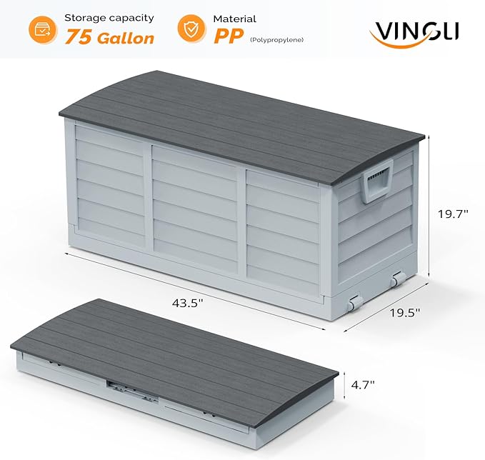 VINGLI 75 Gallon Collapsible Outdoor Storage Box, Simple-to-assemble Plastic Storage Containers with Lid, Patio Deck Box Furniture for Garden, Pool, Balcony, Yard (Black) - Image 4