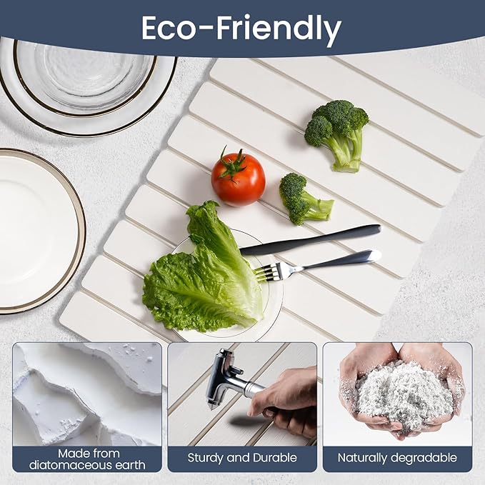 Meowoo Stone Drying Mat for Kitchen Counter, 23.6"x15.3" Foldable Diatomaceous - Image 4