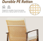 3 Piece Patio Rocking Chairs Set of 2, Outdoor Rocking Chair Bistro Set with Tempered Glass Coffee Table and Thick Lumbar Pillow Set, Front Porch Chairs for Garden, Backyard (Basic) - Image 6