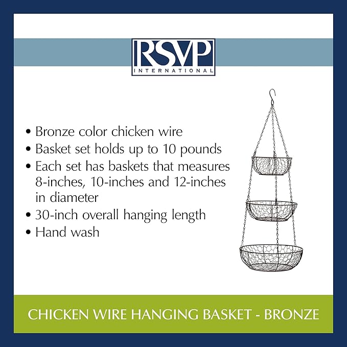 RSVP International Hanging Storage Collection 3-Tier Baskets, Bronze Chicken - Image 5