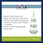 RSVP International Hanging Storage Collection 3-Tier Baskets, Bronze Chicken - Image 8