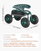 VEVOR Rolling Garden Cart with Swivel Seat, Heavy Duty Garden Seat with Storage Basket & Tool Tray, 300 lbs Weight Capacity, Outdoor Utility Gardening Stool Scooter for Lawn Yard Planting Weeding - Image 7
