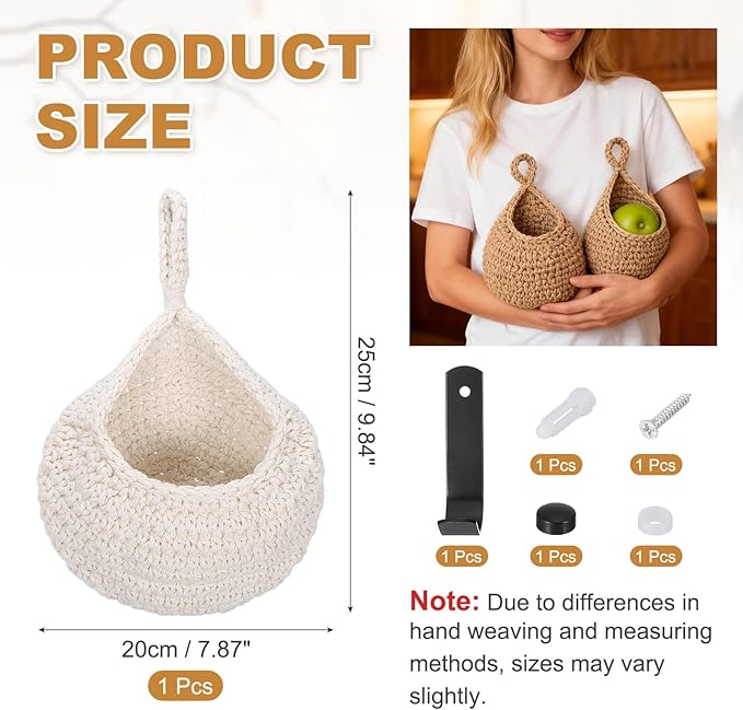 uxcell Hanging Fruit Baskets for Kitchen, Hand-Woven Wall Hanging Storage Jute - Image 2