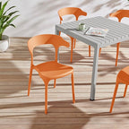 Modern Stackable Dining Chair Set, No Assembly, Plastic Chair, Patio Chair, Suitable for Indoor and Outdoor Cafes and Restaurants, Set of 4 (Orange) - Image 4