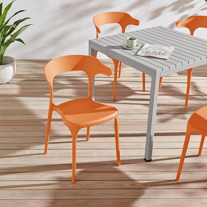 Modern Stackable Dining Chair Set, No Assembly, Plastic Chair, Patio Chair, Suitable for Indoor and Outdoor Cafes and Restaurants, Set of 4 (Orange) - Image 4
