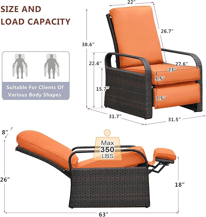 ART TO REAL Automatic Adjustable Patio Recliner Chair Relaxing Sofa Outdoor Wicker Armchair Furniture Aluminum Frame Lounge with Soft Thicken Cushion - Image 3
