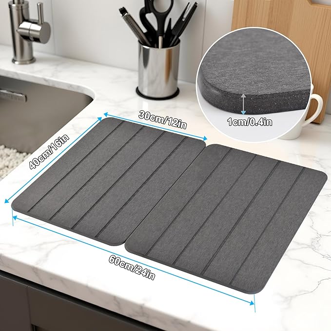 Stone Drying Mat for Kitchen Counter, 2 Pack 16''x12'' Quick Dish Drying Stone - Image 4
