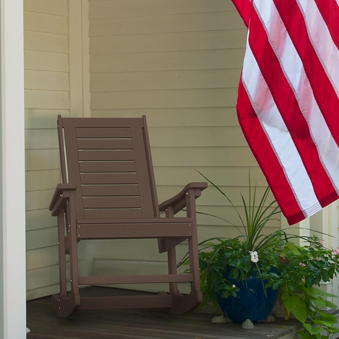 GREENVINES Outdoor Rocking Chairs | Set of 2 | Porch Rocker | HDPE Plastic | Wood Grain | Oversized Rockers | High Back | Big & Tall | Ladder Back | Dark Brown | for Patio Outside - Image 6