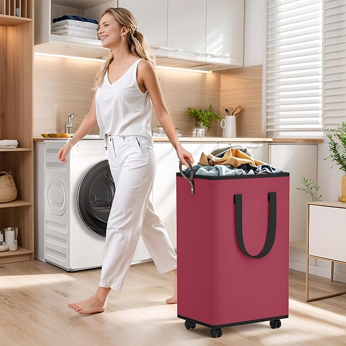 Laundry Basket with Wheels, Collapsible Laundry Baskets, Laundry Hamper with - Image 3